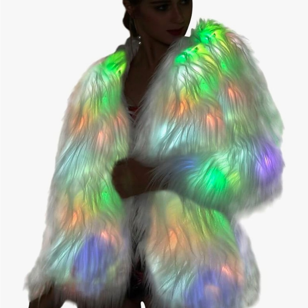 Light up white faux fur coat